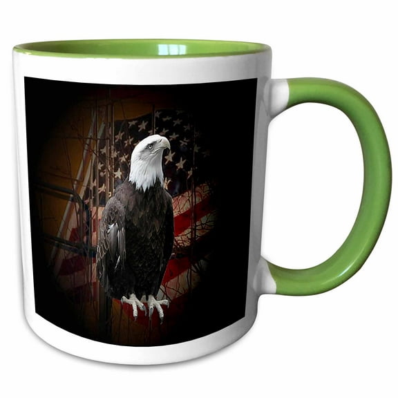 3drose, Bald Eagle with American Flag, 11oz Two-tone Green Mug