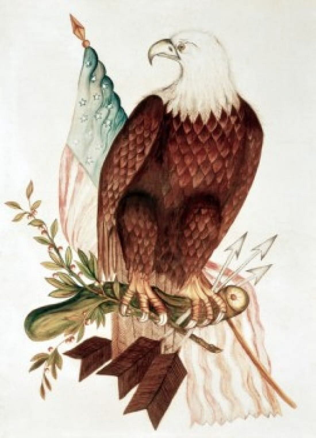 Bald Eagle With American Flag 19th Century Naive Art Nostalgia Cards Illustration Canvas Art - (24 x 36)