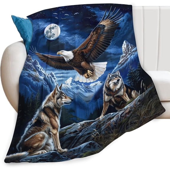Bald Eagle Wolf Throw Blanket Wild Animal Print Blankets Gifts Couch Sofa Bed Stuff Decor Soft Cozy Lightweight Flannel Bedding for Lover 40"x50"