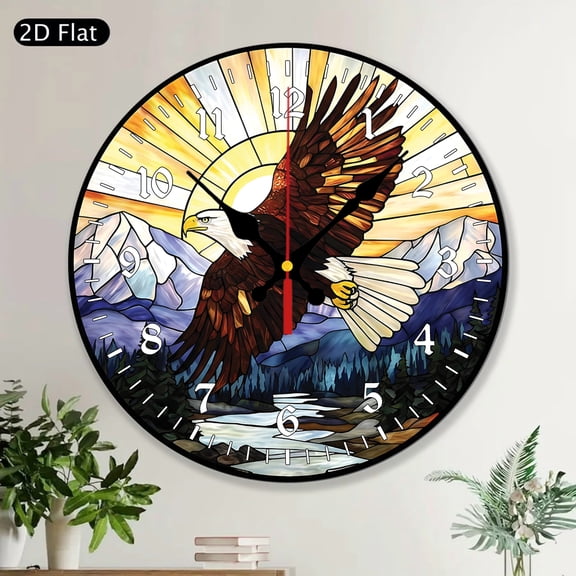 Bald Eagle Wood Round Wall Clock, Decorative Eagle Home Decor Gift for Eagle Lovers