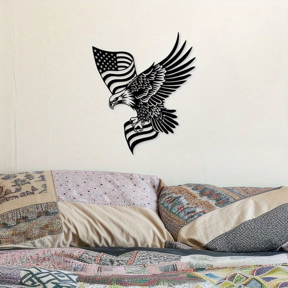 Bald Eagle and Americaan Flag Metal Wall Art, Patriotic Home Decor for Living Room or Kitchen