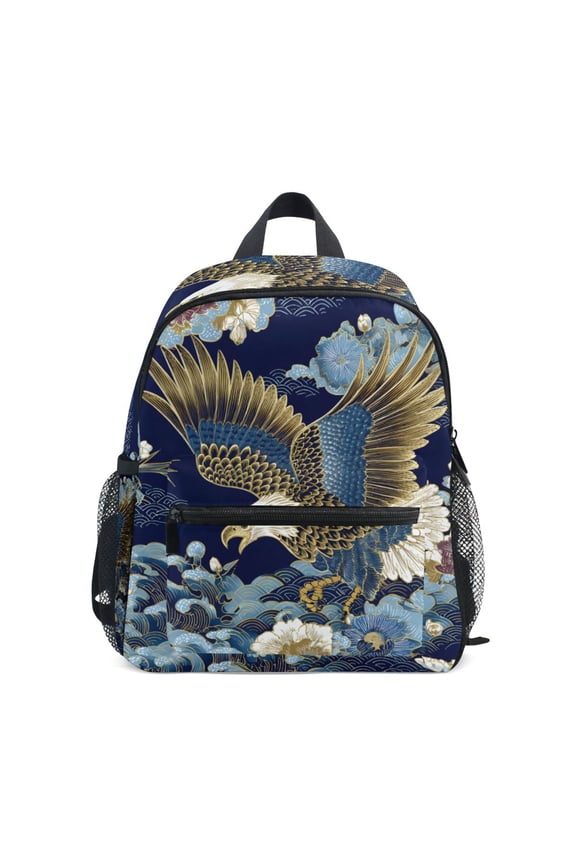 Bald Eagle with Blooms Mini Backpack Cute Small Backpack with Chest Strap and Whistle Ages 3-8