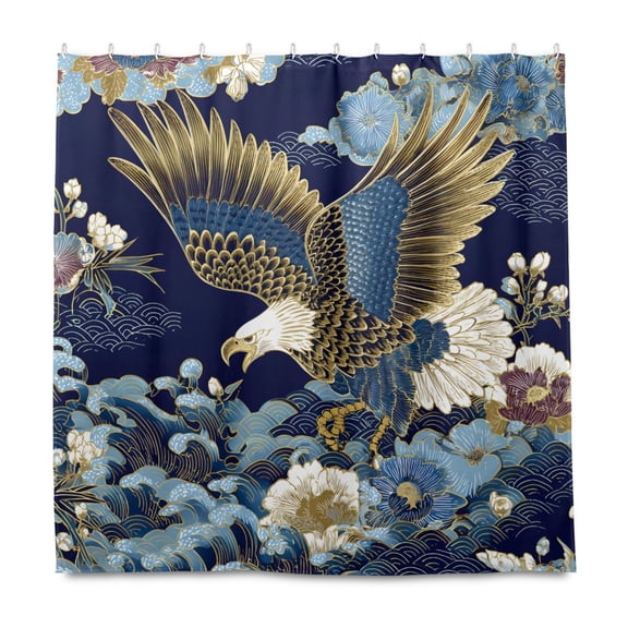 Bald Eagle with Blooms Shower Curtain Liners Waterproof 72 Inch with C Shaped Curtain Hooks