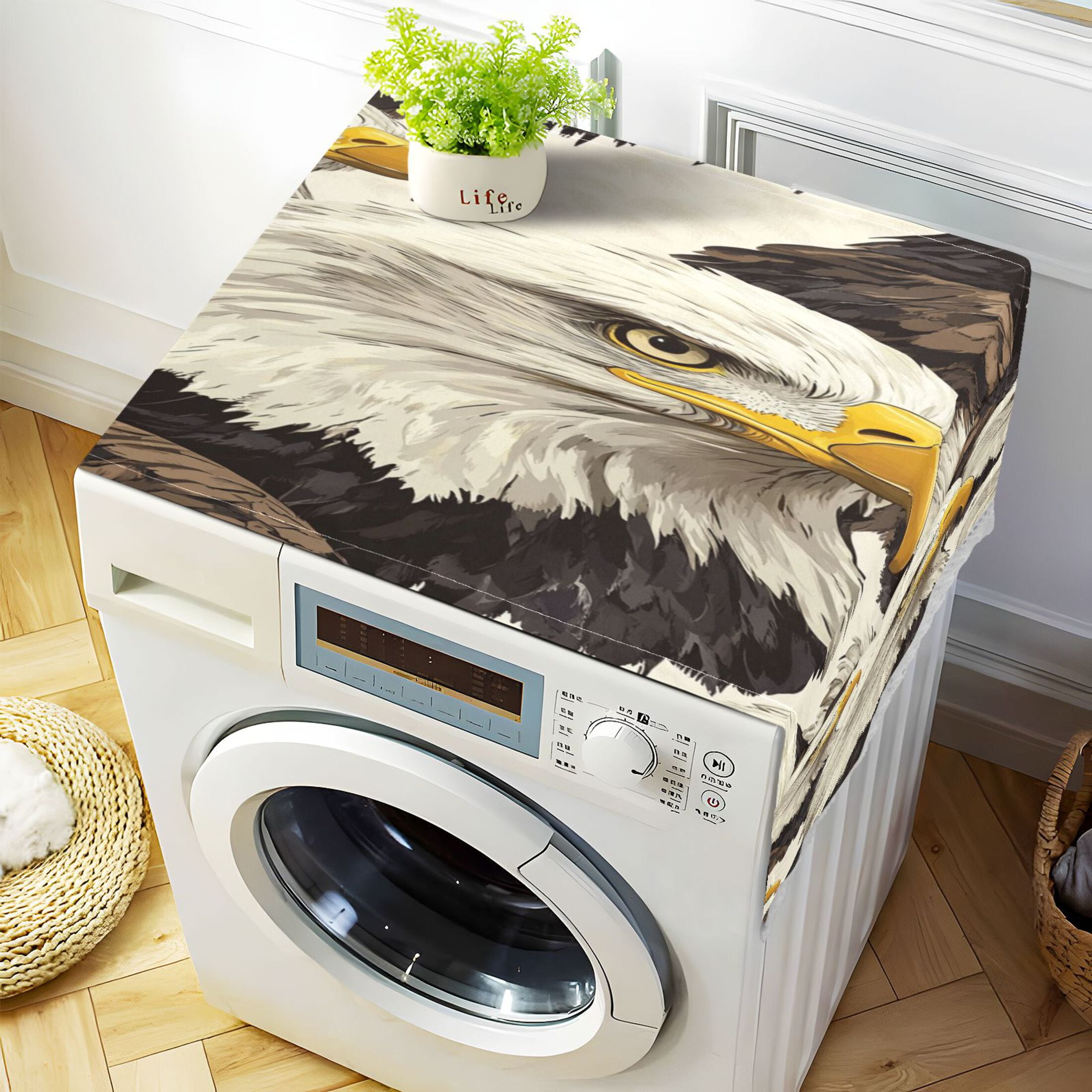 Bald EagleWasher and Dryer Covers Dust-Proof and Oil Resistant Fridge Cover with 4 Storage Pockets Washing Machine Top Cover for Laundry Kitchen Home 51.2 x 22 In