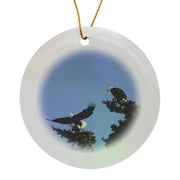 3drose, Bald Eagles Majestically Perches on Treetops, Circle Porcelain Ornament