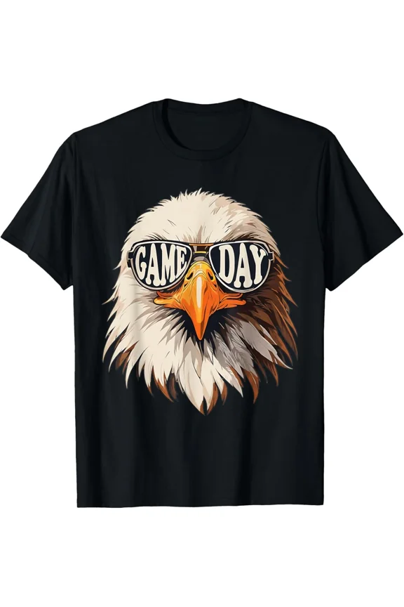 Bald Face Eagle With Sunglasses Funny Game Day Patriotic American Art Unisex T-Shirt, S-5XL
