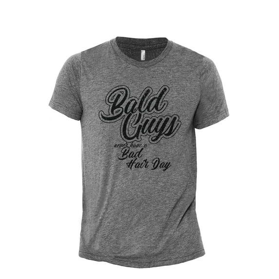 Bald Guys Never Have A Bad Hair Day Men's Modern Fit Fun Casual T-Shirt Printed Graphic Tee Heather Grey Large