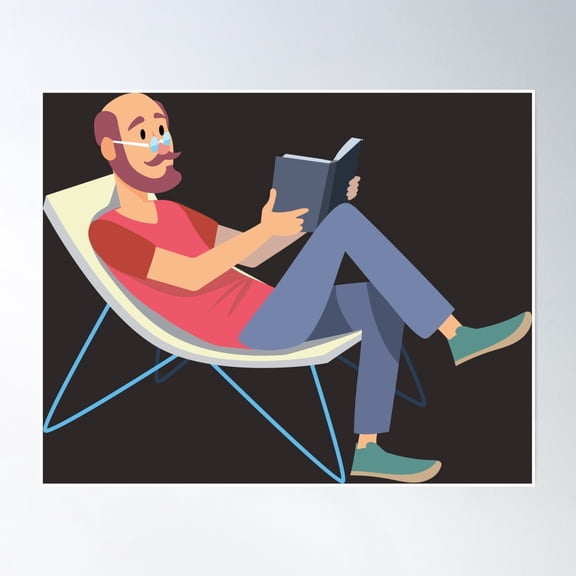 Bald Man Sitting And Reading A Book On Vacation Poster Wall Art, Modern Wall Decor, 12x18 UNFRAMED