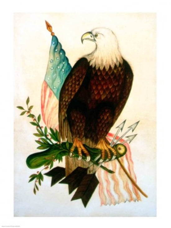 Bald eagle with flag Canvas Art - (18 x 24)