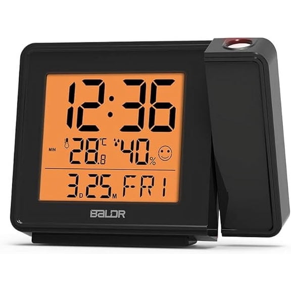 Baldr Atomic LCD Projection Alarm Clock with Temperature, Humidity, and Calendar - Black
