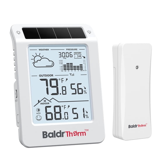 BaldrTherm Solar-powered Digital Indoor Outdoor Wireless Weather Station