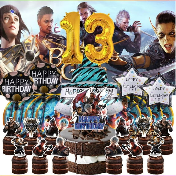 Baldur's Gate 13th Tableware Balloons Cake Toppers Backdrop Banner Supplies Party Decor Plates Decorations