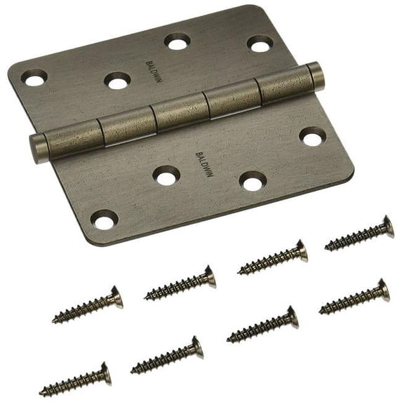 Baldwin 1440452I 4 x 4 in. Radius Corner Hinge, Distressed Antique Nickel