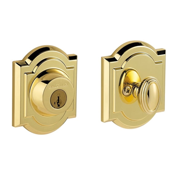 Baldwin 380 Arched Single Cylinder Deadbolt Featuring SmartKey in Lifetime Polished Brass