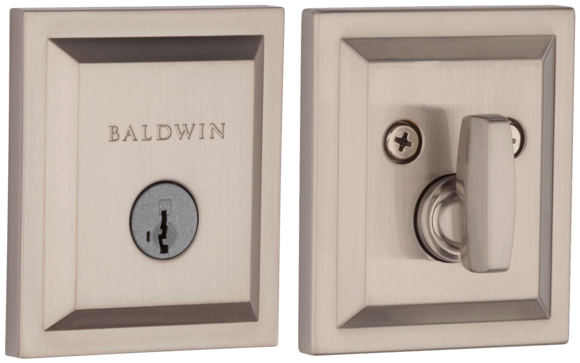 Satin Nickel Rectangular Single Cylinder Deadbolt with SmartKey