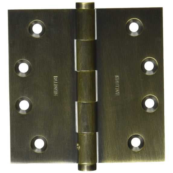 Baldwin 1040050INRP Square Mortise Hinge with Non Removable Pin, Antique Brass