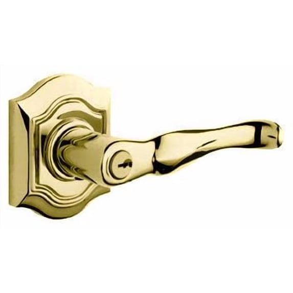 Baldwin 5237003LENT Bethpage Style Left Hand Keyed Entry Door Lever Set, Polished Brass