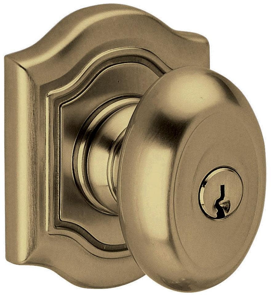 Baldwin 5237050ENTR Bethpage Style Keyed Entry Door Knob Set, Satin Brass & Black