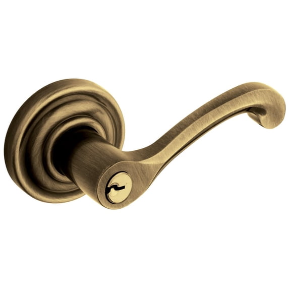 Baldwin 5245050RENT Satin Brass & Black Keyed Entry Estate Classic Right Hand Lever Set