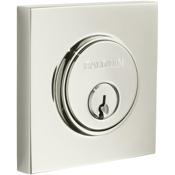 Baldwin 8220055 Contemporary Square Deadbolt, Polished Nickel with Lifetime
