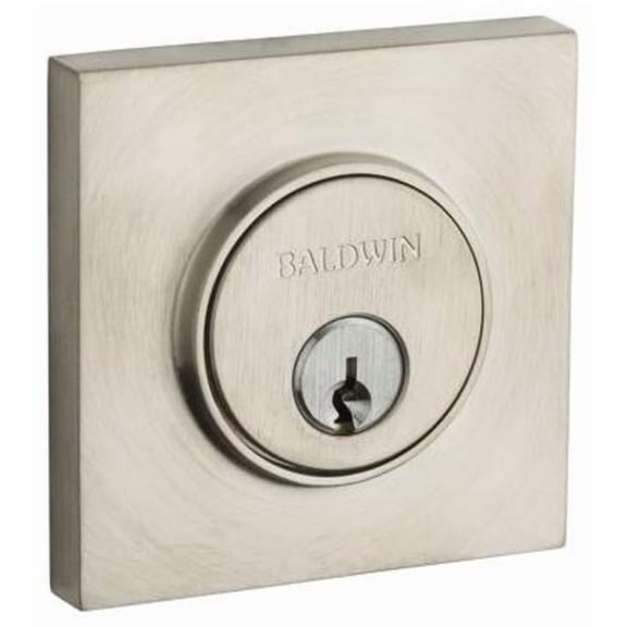 Baldwin 8220056 Santa Monica Contemporary Square Single Cylinder Deadbolt, Lifetime Satin Nickel