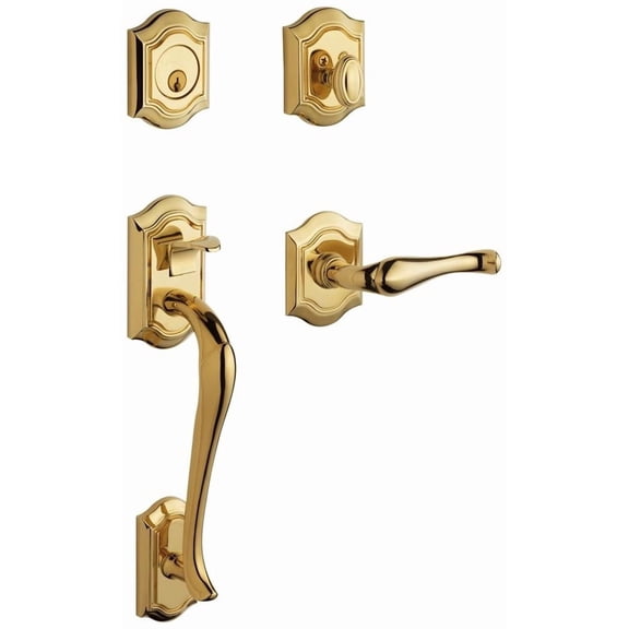 Baldwin 85327003LENT Estate Bethpage Single Cylinder Handleset For Left Handed Doors - Lifetime Polished Brass