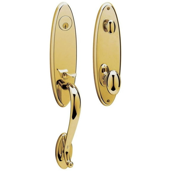 Baldwin 85360.003.ENTR Blakely Emergency Exit Handle Set with Egg Knob, Lifetime Polished Brass