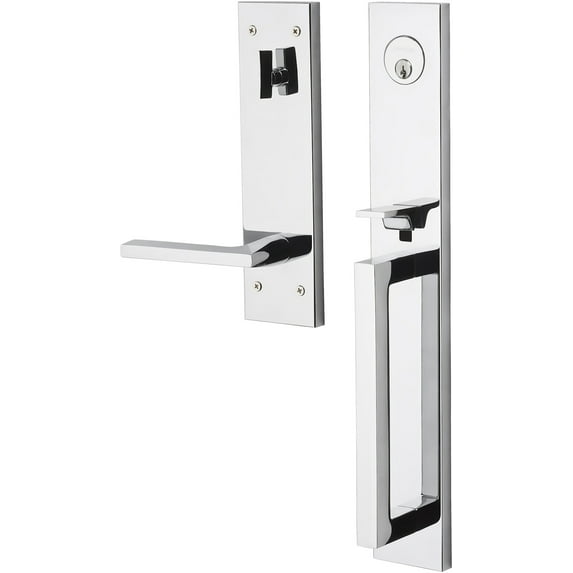 baldwin 85392260rent minneapolis full escutcheon right hand single cylinder entry tubular handleset with 5162 lever - bright chrome