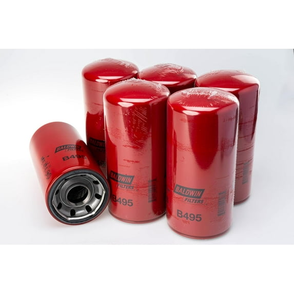 Baldwin B495 Spin-on Full-Flow Lube Oil Filter, Heavy Duty 9.8 Micron, Replaces Donaldson P552100, Fleetguard LF3620, WIX 51971, LFP2160, PH7405A and 23518480 (Pack of 6)