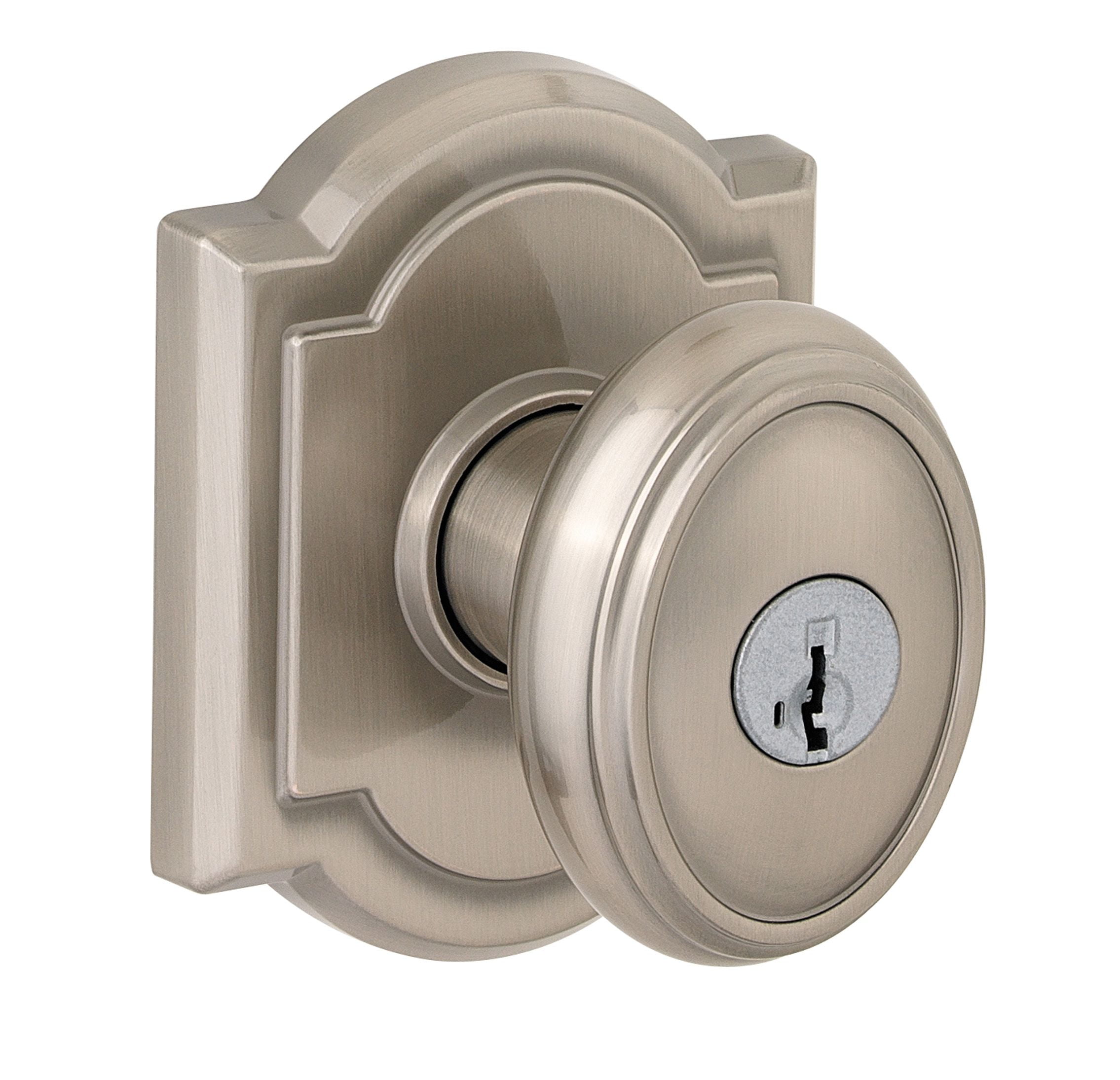 Satin Nickel Oval Keyed Entry Door Knob with Zinc Backplate