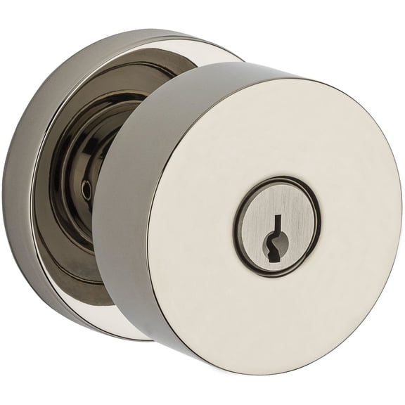 Baldwin Reserve Contemporary Knob - Keyed Entry - Round Rose, Polished Nickel (Lifetime)