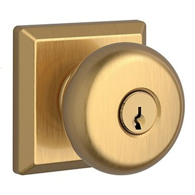 Satin Brass Round Knob with Square Rosette