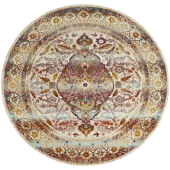 SAFAVIEH Baldwin Karissa Oriental Area Rug, Ivory/Fuchsia, 6'7" x 6'7" Round