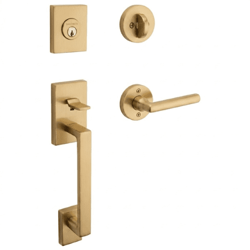 Baldwin La Jolla Handleset - Tube Lever, Square Rose, Satin Brass (Lifetime)