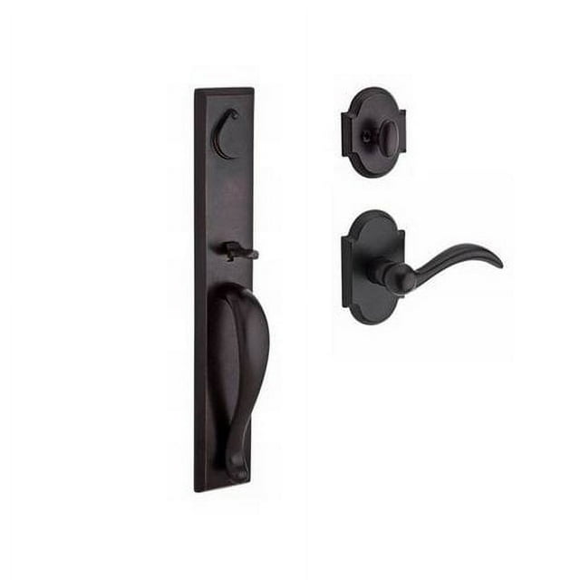 Baldwin Longview Single Cylinder Handleset with Arch Door Lever and Rustic Arch Rose