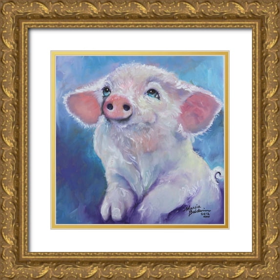 Baldwin, Marcia 12x12 Gold Ornate Wood Framed with Double Matting Museum Art Print Titled - Feed Me Little Pink Piglet