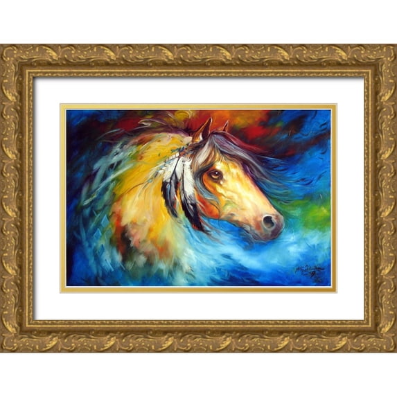 Baldwin, Marcia 14x11 Gold Ornate Wood Framed with Double Matting Museum Art Print Titled - Blue Thunder War Pony