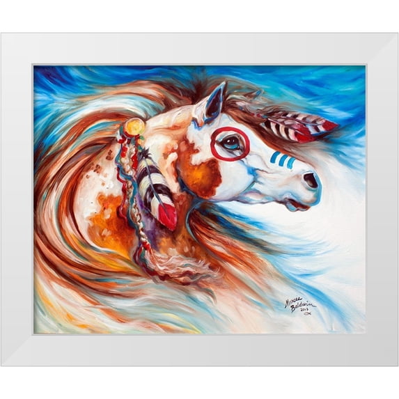 Baldwin, Marcia 14x12 White Modern Wood Framed Museum Art Print Titled - Wind Of Thunder Indian War Horse
