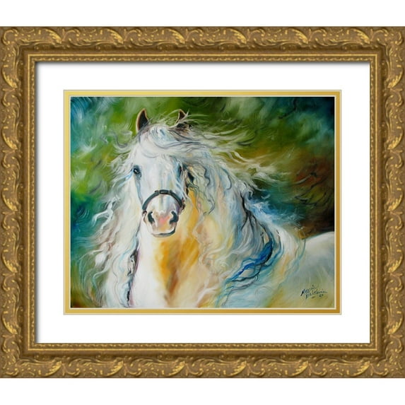 Baldwin, Marcia 32x26 Gold Ornate Wood Framed with Double Matting Museum Art Print Titled - White Cloud The Andlusian Stallion