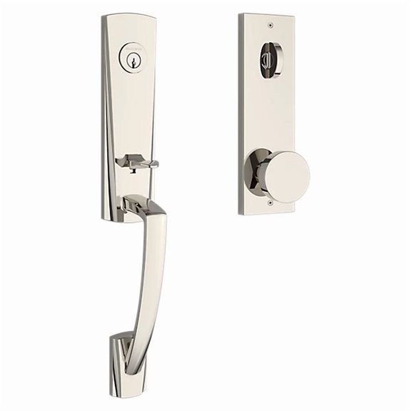 Baldwin Miami Handleset - Contemporary Knob, Polished Nickel (Lifetime)