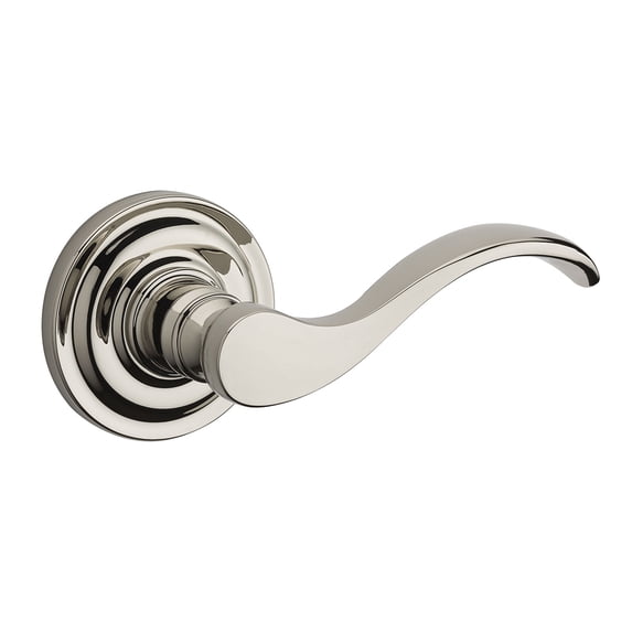 Baldwin PV.CUR.R.TRR.141 Curve Lever Non Handed Privacy with Traditional Round Rose, Polished Nickel