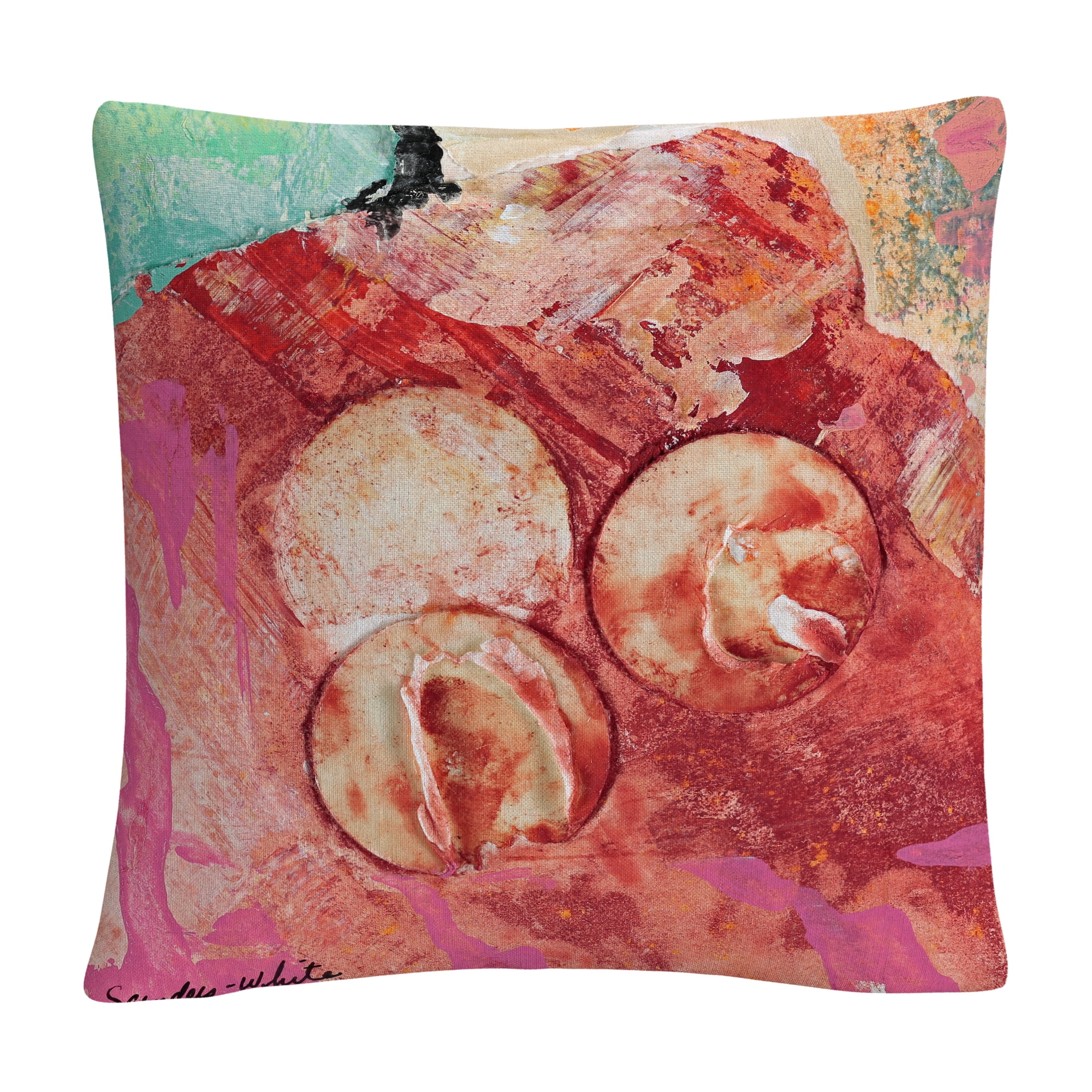 Red Abstract Polyester Square Decorative Throw Pillow, 16" x 16"