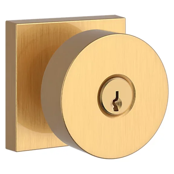 Baldwin Reserve Contemporary Knob - Keyed Entry - Square Rose, Satin Brass (Lifetime)