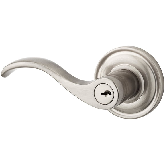Baldwin Reserve ENCURLTRR150 Entry Handleset Left Hand Curve Lever and Traditional Round Rose Satin Nickel Finish