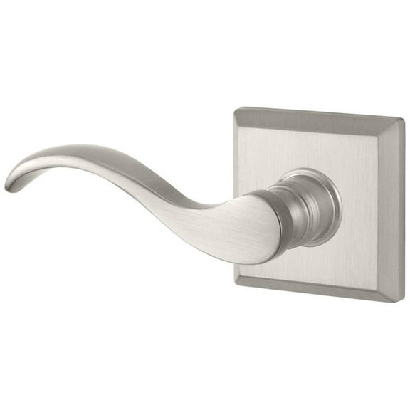 Baldwin Reserve ENCURLTSR150 Entry Handleset Left Hand Curve Lever and Traditional Square Rose Satin Nickel Finish