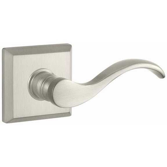 Baldwin Reserve ENCURRTSR150 Entry Handleset Right Hand Curve Lever and Traditional Square Rose Satin Nickel Finish