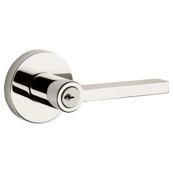 Baldwin Reserve ENSQUCRR141 Entry Handleset Square Lever and Contemporary Round Rose with 6AL Latch and Dual Strike Bright Nickel Finish