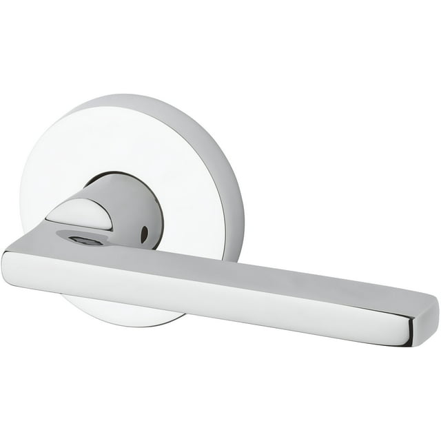 Baldwin Reserve Ensqucrr260 Entry Square Lever Handle And Contemporary Round Rose With 6Al Latch And Dual Strike Bright Chrome Finish