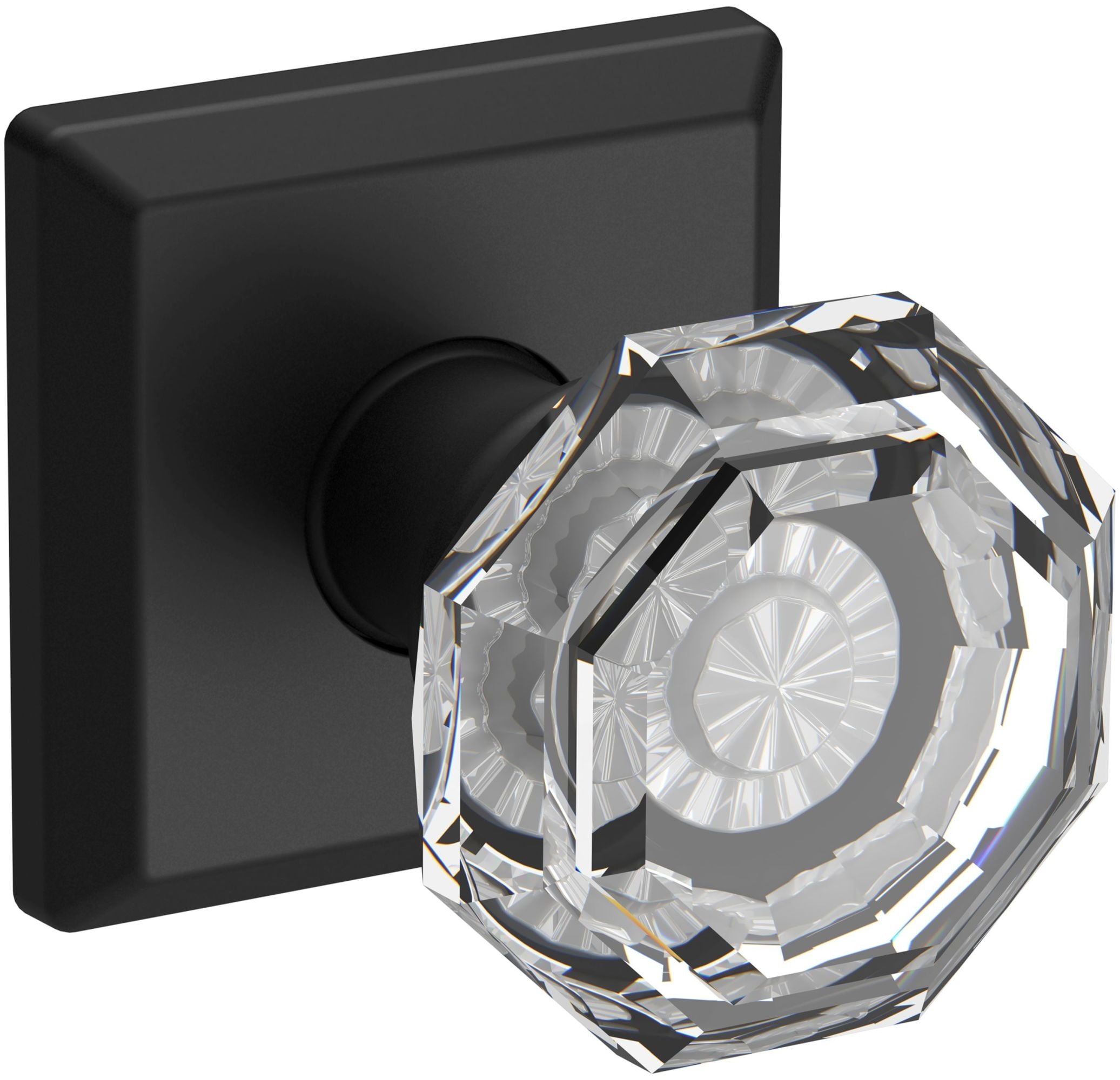 Satin Black Crystal Interior Door Knob with Square Rosette