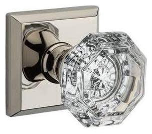 Baldwin Reserve Pscrytsr141 Passage Crystal Knob With Traditional Square Rose With 6Al Latch And Dual Strike Bright Nickel Finish
